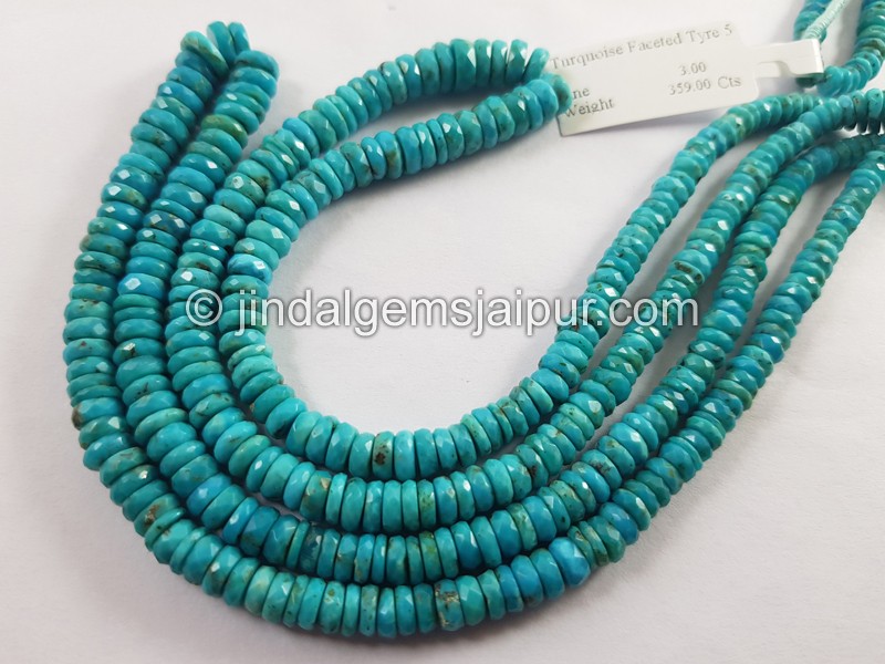 Natural Blue Turquoise Faceted Tyre Beads